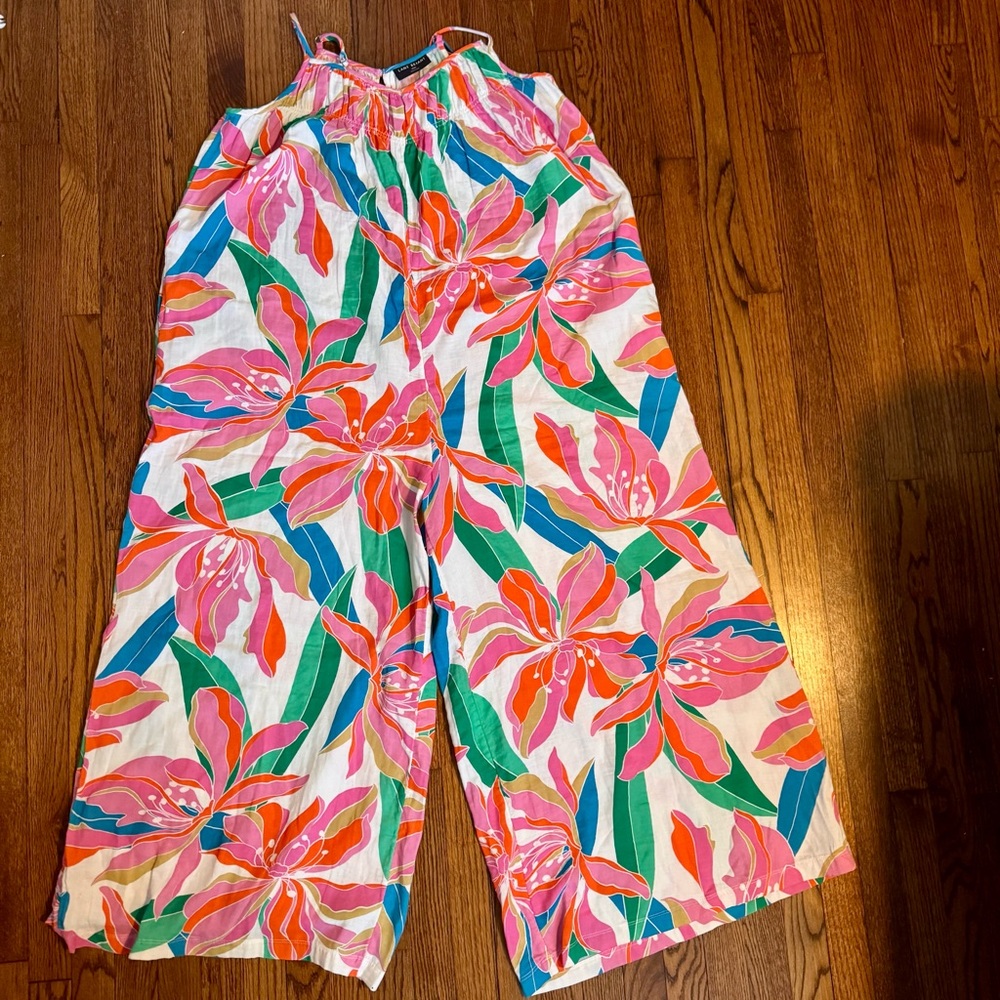 Lane Bryant Floral Jumpsuit Sz 18/20 Sleeveless Wide-leg Cotton Summer - Picture 2 of 4
